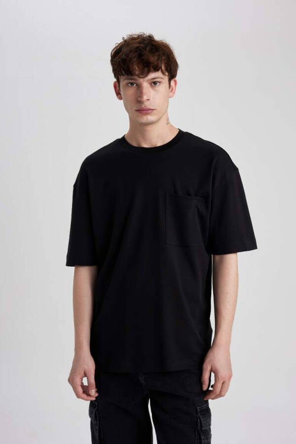 Oversize Fit Crew Neck Basic Heavy Fabric T-shirt Black - 2