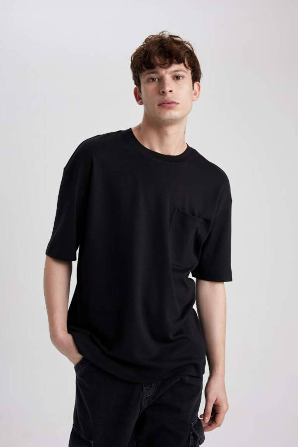 Oversize Fit Crew Neck Basic Heavy Fabric T-shirt Black - 3