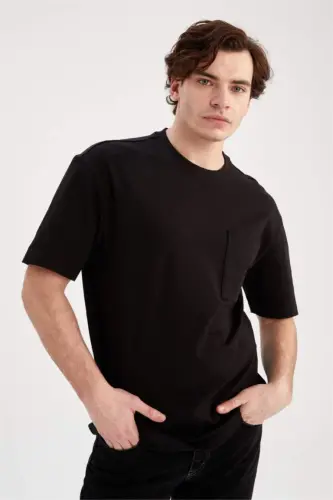 Oversize Fit Crew Neck Basic Heavy Fabric T-shirt Black - 5