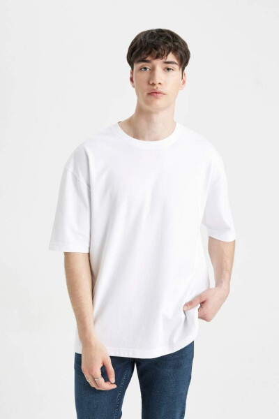 Oversize Fit Crew Neck Basic Short Sleeve Cotton Heavy Fabric T-Shirt White - 11