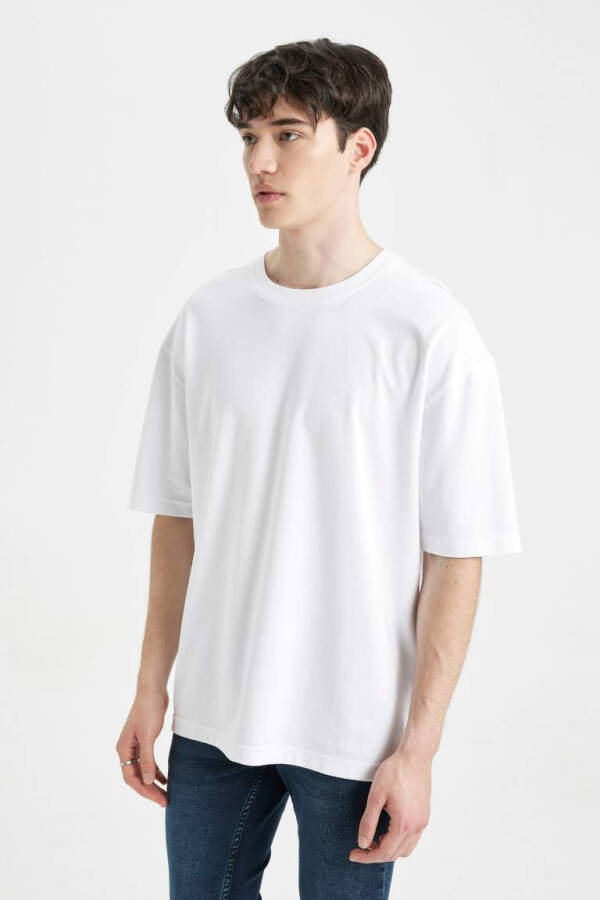 Oversize Fit Crew Neck Basic Short Sleeve Cotton Heavy Fabric T-Shirt White - 13