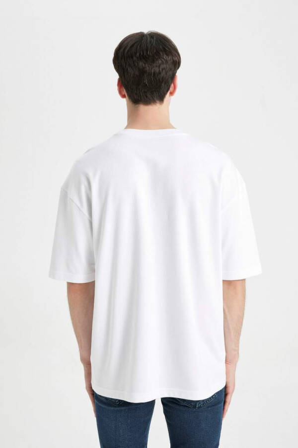 Oversize Fit Crew Neck Basic Short Sleeve Cotton Heavy Fabric T-Shirt White - 16