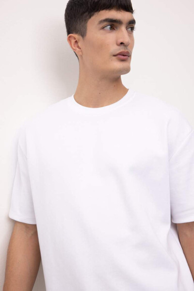 Oversize Fit Crew Neck Basic Short Sleeve Cotton Heavy Fabric T-Shirt White - 10