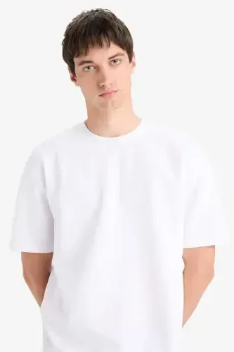 Oversize Fit Crew Neck Basic Short Sleeve Cotton Heavy Fabric T-Shirt White - 6