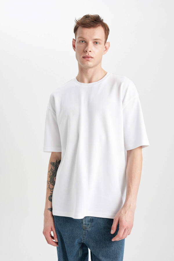 Oversize Fit Crew Neck Basic Short Sleeve Cotton Heavy Fabric T-Shirt White - 17