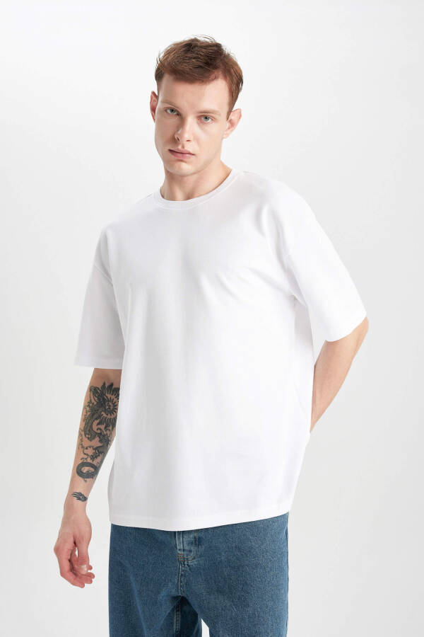 Oversize Fit Crew Neck Basic Short Sleeve Cotton Heavy Fabric T-Shirt White - 20