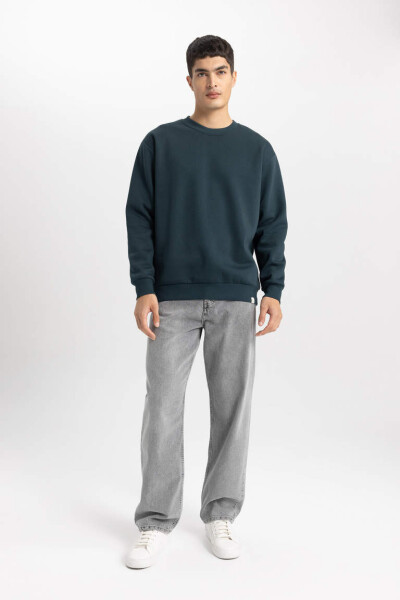 Oversize Fit Crew Neck Basic Sweatshirt Dark Green - 8