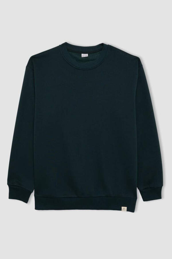 Oversize Fit Crew Neck Basic Sweatshirt Dark Green - 13