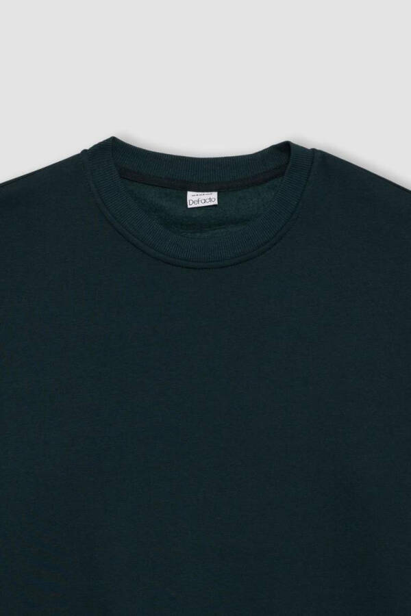 Oversize Fit Crew Neck Basic Sweatshirt Dark Green - 14