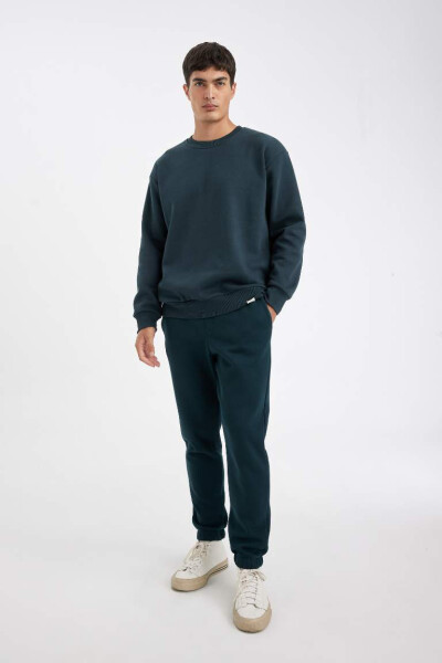 Oversize Fit Crew Neck Basic Sweatshirt Dark Green - 2