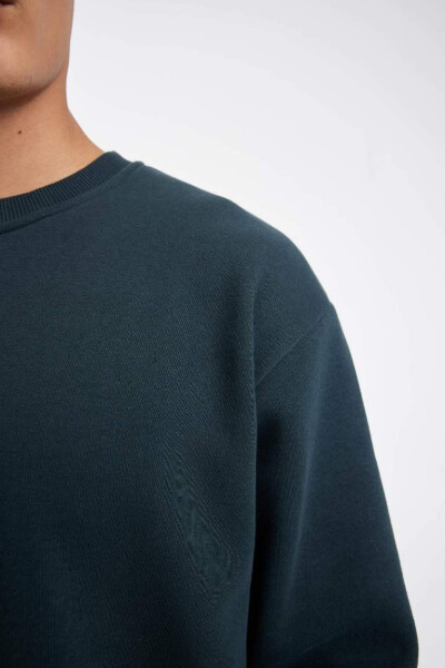 Oversize Fit Crew Neck Basic Sweatshirt Dark Green - 5