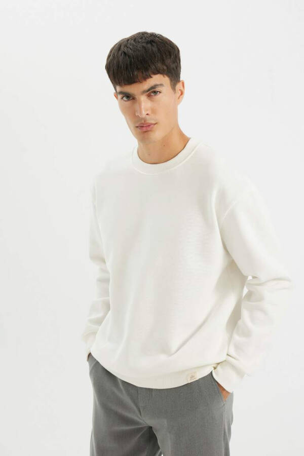 Oversize Fit Crew Neck Basic Sweatshirt Off White - 10