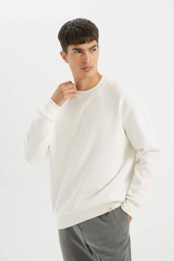 Oversize Fit Crew Neck Basic Sweatshirt Off White - 12