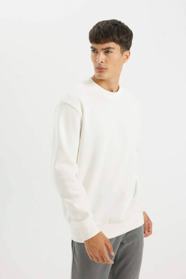 Oversize Fit Crew Neck Basic Sweatshirt Off White - 13