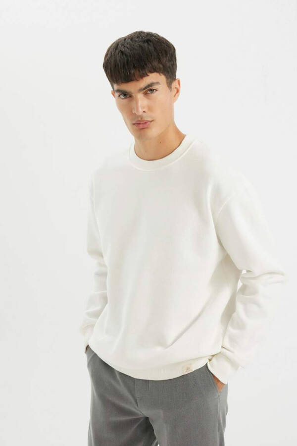 Oversize Fit Crew Neck Basic Sweatshirt Off White - 2