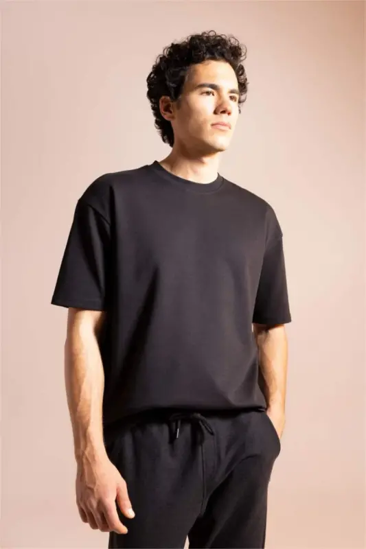 Oversize Fit Crew Neck Cotton Heavyweight T-Shirt Black - 1