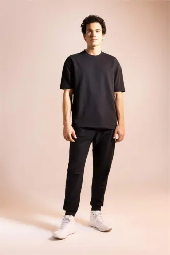 Oversize Fit Crew Neck Cotton Heavyweight T-Shirt Black - 2