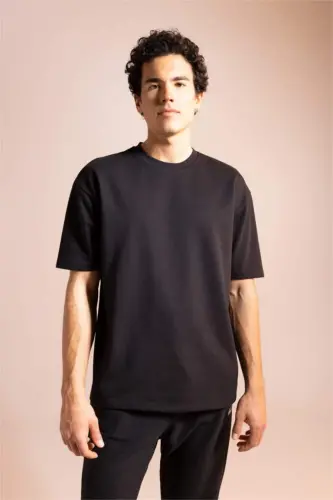 Oversize Fit Crew Neck Cotton Heavyweight T-Shirt Black - 3