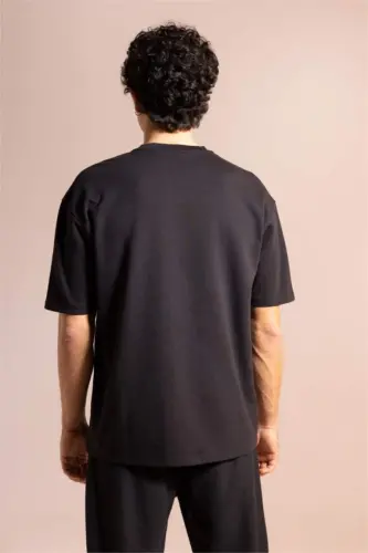 Oversize Fit Crew Neck Cotton Heavyweight T-Shirt Black - 5