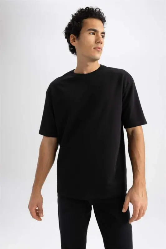 Oversize Fit Crew Neck Cotton Heavyweight T-Shirt Black - 6