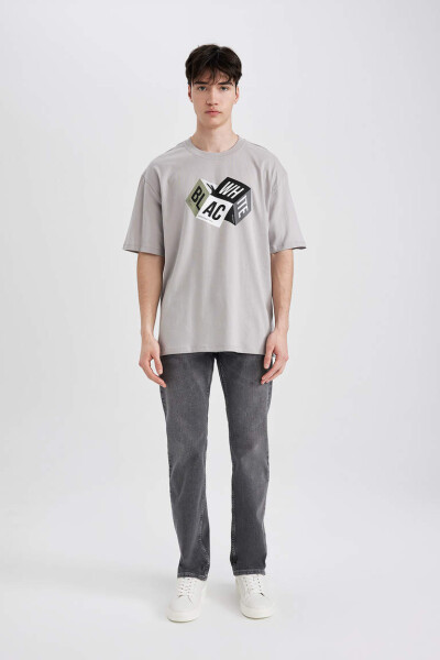 Oversize Fit Crew Neck Printed Short Sleeve T-Shirt Grey - 2