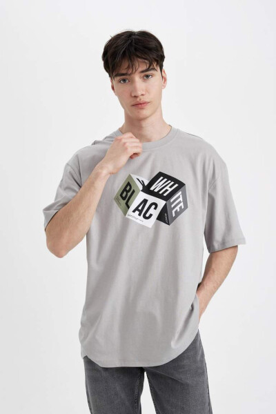 Oversize Fit Crew Neck Printed Short Sleeve T-Shirt Grey - 3