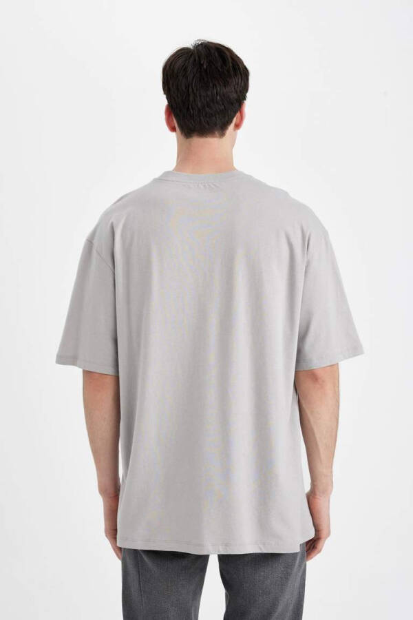 Oversize Fit Crew Neck Printed Short Sleeve T-Shirt Grey - 6