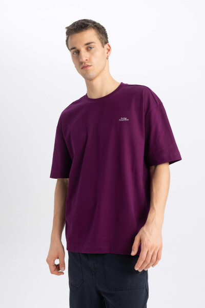 Oversize Fit Crew Neck Printed Short Sleeve T-Shirt Purple - 10