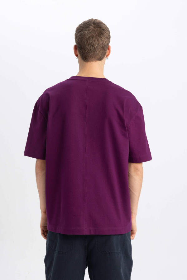 Oversize Fit Crew Neck Printed Short Sleeve T-Shirt Purple - 12