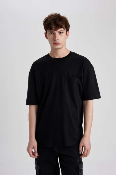 Oversize Fit Crew Neck Short Sleeve 100% Cotton Heavyweight T-Shirt Black - 3