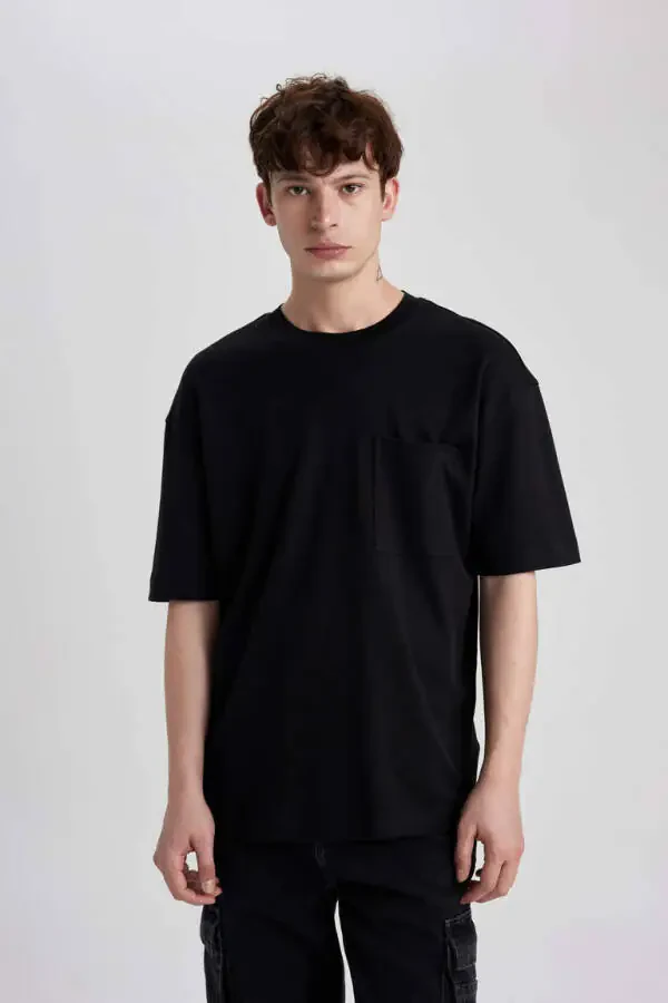 Oversize Fit Crew Neck Short Sleeve 100% Cotton Heavyweight T-Shirt Black - 3