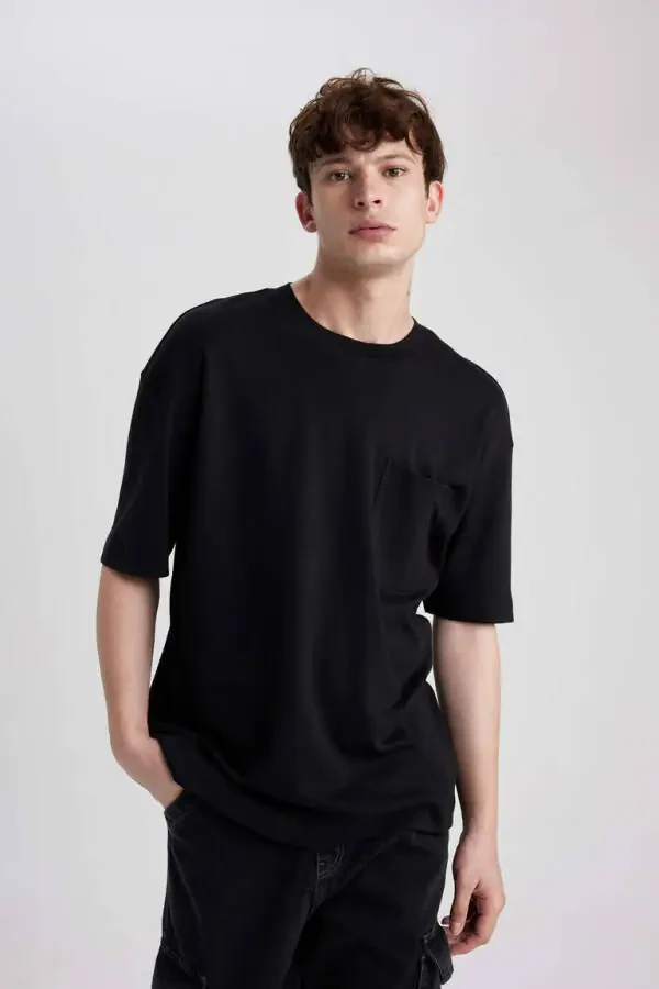 Oversize Fit Crew Neck Short Sleeve 100% Cotton Heavyweight T-Shirt Black - 4