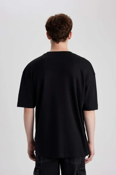 Oversize Fit Crew Neck Short Sleeve 100% Cotton Heavyweight T-Shirt Black - 6