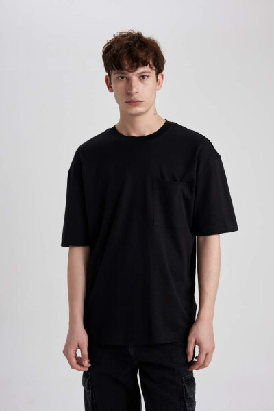 Oversize Fit Crew Neck Short Sleeve 100% Cotton Heavyweight T-Shirt Black - 2