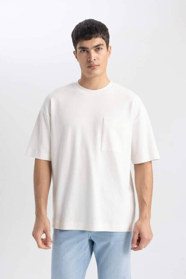 Oversize Fit Crew Neck Short Sleeve 100% Cotton Heavyweight T-Shirt Ecru - 1