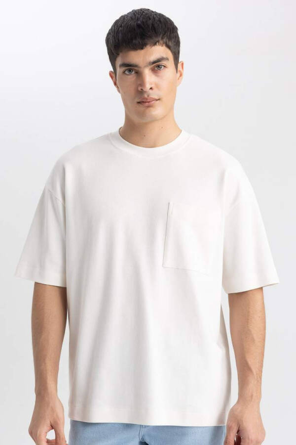 Oversize Fit Crew Neck Short Sleeve 100% Cotton Heavyweight T-Shirt Ecru - 9