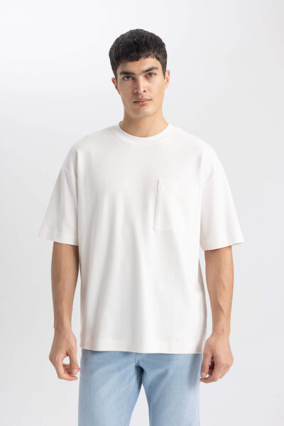 Oversize Fit Crew Neck Short Sleeve 100% Cotton Heavyweight T-Shirt Ecru - 10