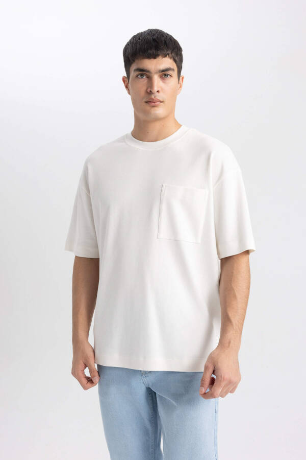 Oversize Fit Crew Neck Short Sleeve 100% Cotton Heavyweight T-Shirt Ecru - 13