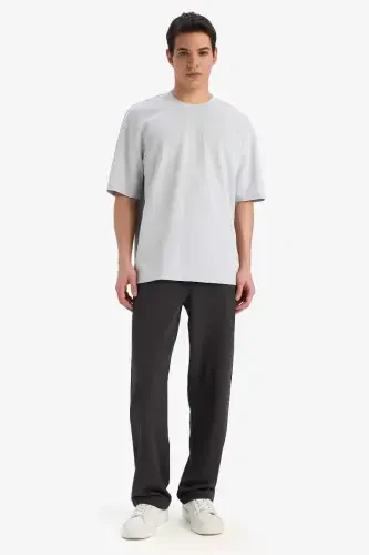 Oversize Fit Crew Neck Short Sleeve Basic Heavy Fabric T-Shirt Light Grey - DEFACTO (1)