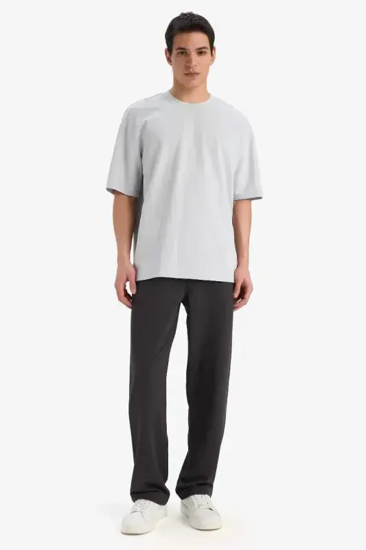 Oversize Fit Crew Neck Short Sleeve Basic Heavy Fabric T-Shirt Light Grey - 2