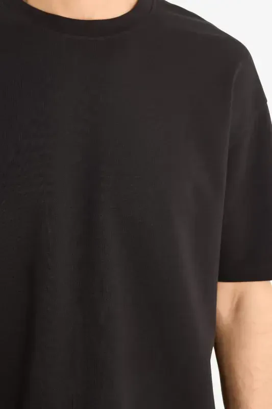 Oversize Fit Crew Neck Short Sleeve Basic Heavyweight T-Shirt Black - 5