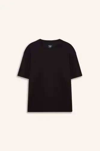 Oversize Fit Crew Neck Short Sleeve Basic Heavyweight T-Shirt Black - 7