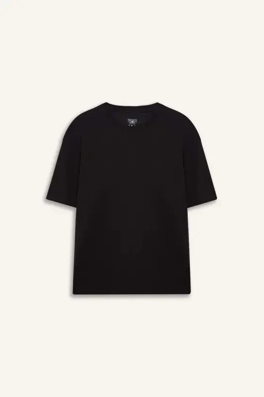 Oversize Fit Crew Neck Short Sleeve Basic Heavyweight T-Shirt Black - 7