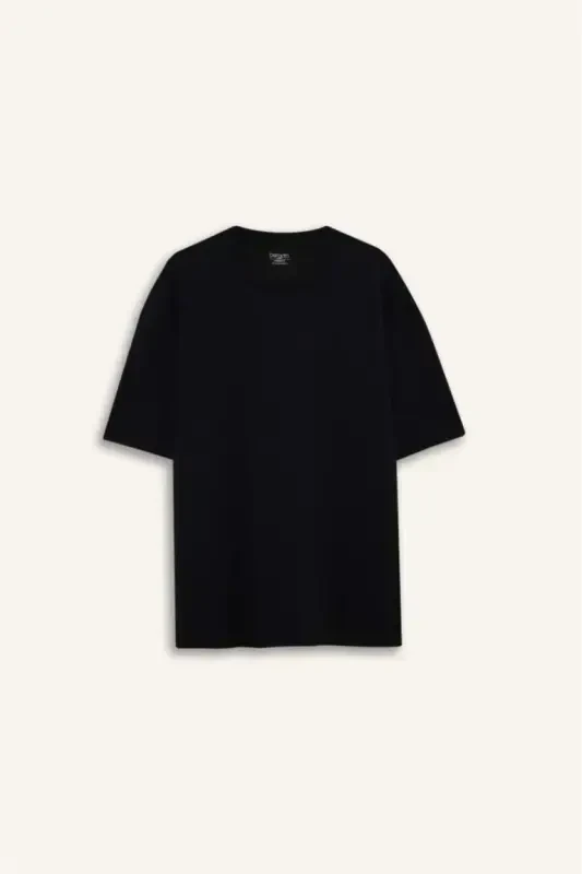 Oversize Fit Crew Neck Short Sleeve Basic Heavyweight T-Shirt Black - 6