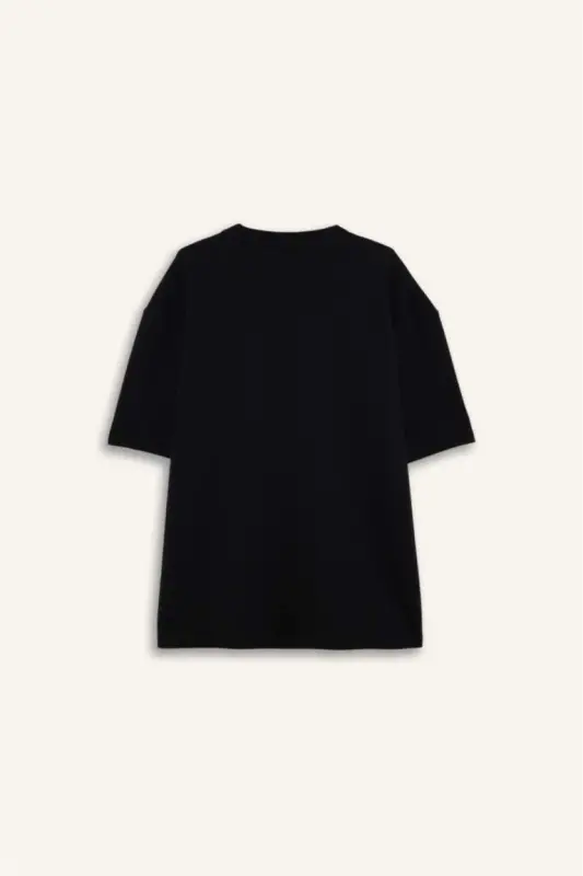 Oversize Fit Crew Neck Short Sleeve Basic Heavyweight T-Shirt Black - 2