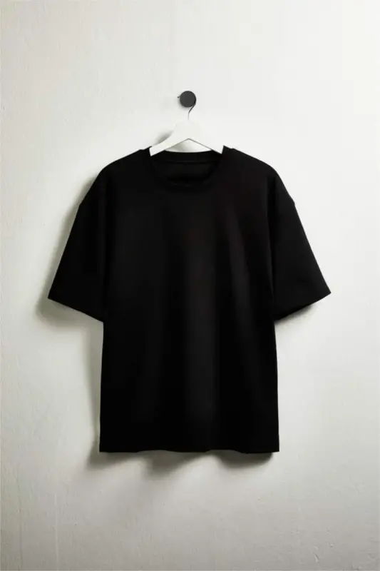 Oversize Fit Crew Neck Short Sleeve Basic Heavyweight T-Shirt Black - 3