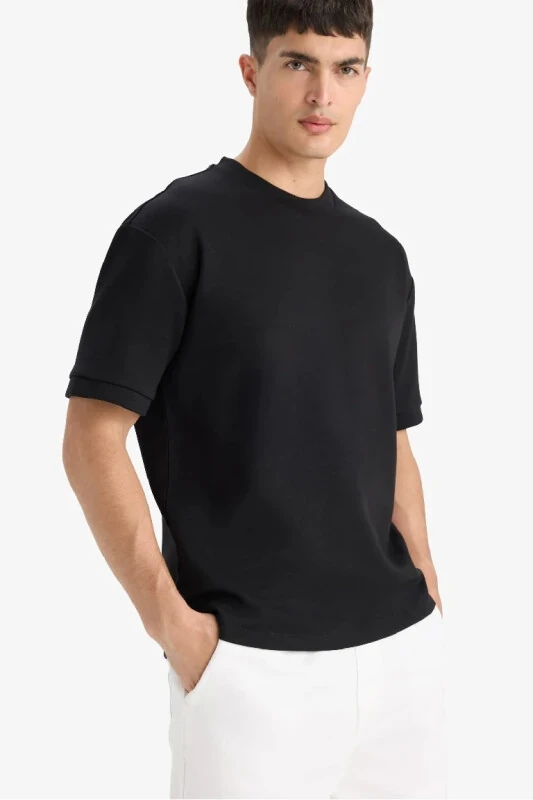 Oversize Fit Crew Neck Short Sleeve Basic Heavyweight T-Shirt Black - 1
