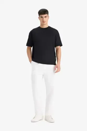 Oversize Fit Crew Neck Short Sleeve Basic Heavyweight T-Shirt Black - DEFACTO (1)