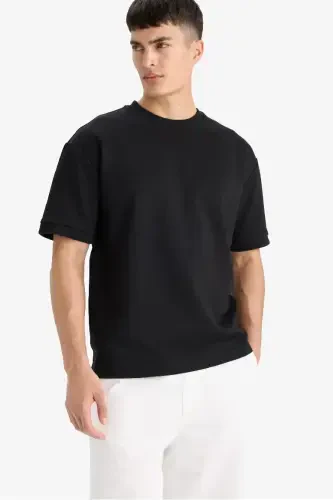 Oversize Fit Crew Neck Short Sleeve Basic Heavyweight T-Shirt Black - 4