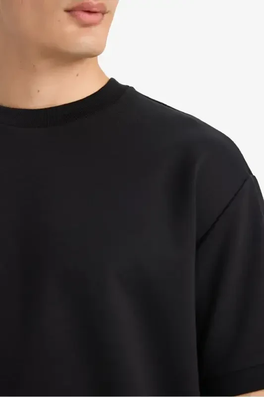 Oversize Fit Crew Neck Short Sleeve Basic Heavyweight T-Shirt Black - 5